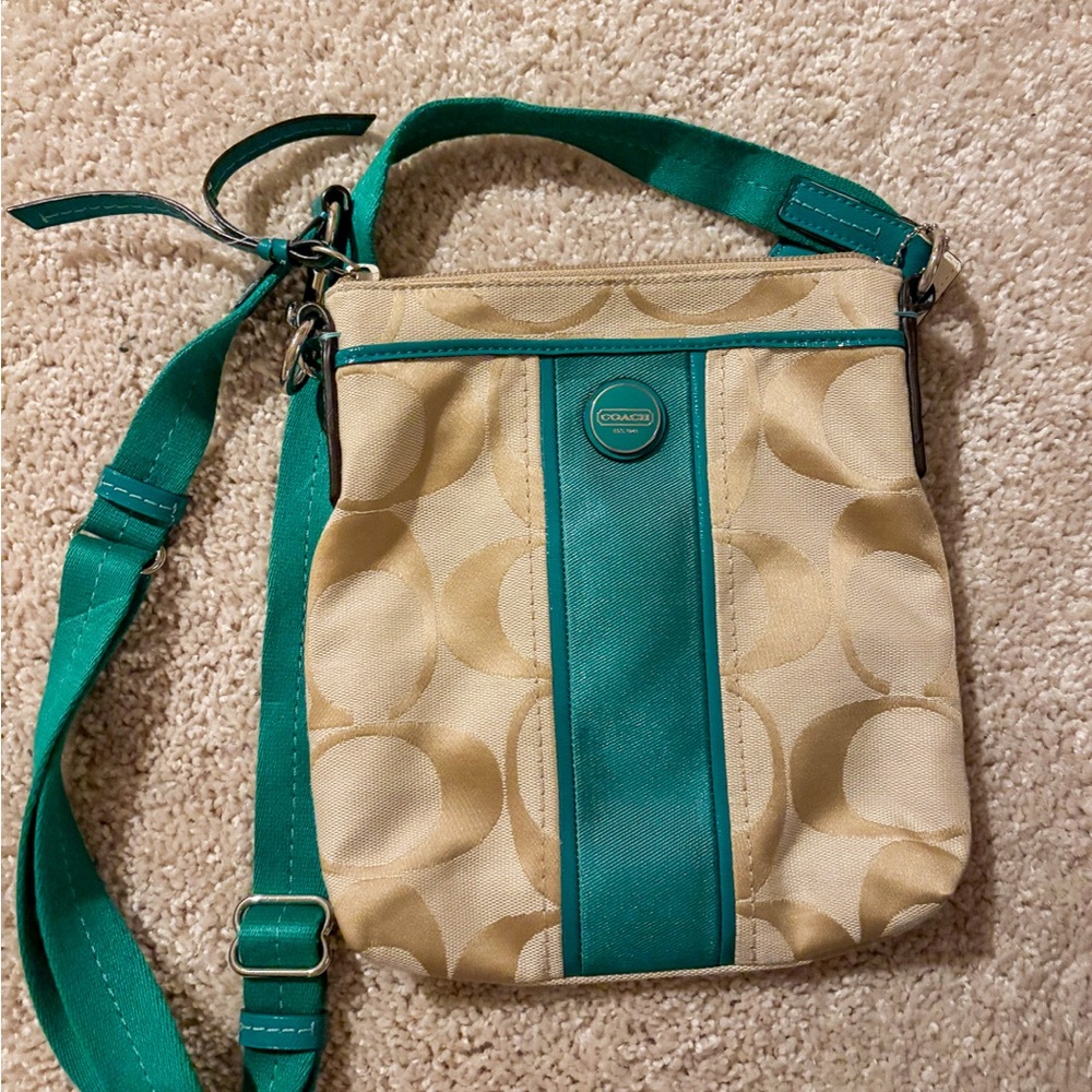 Coach Beige and Teal Crossbody Bag
